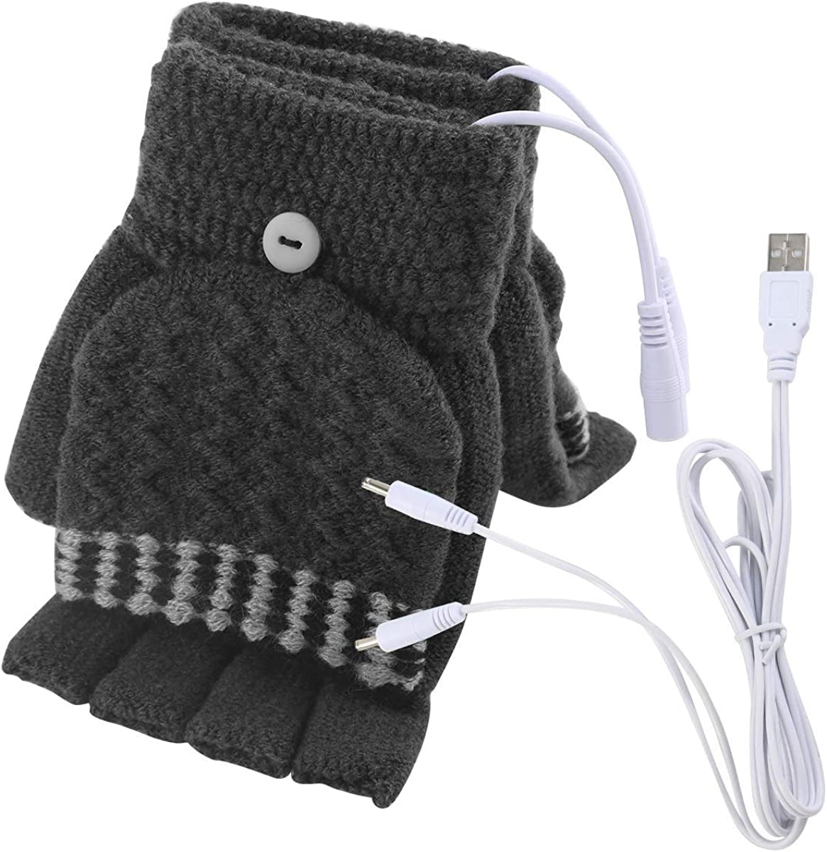 Women'S & Men'S USB Heated Gloves Mitten Full & Half Fingerless Winter Hands Warmer Laptop Gloves Apparel & Accessories > Clothing Accessories > Gloves & Mittens Winmany Grey