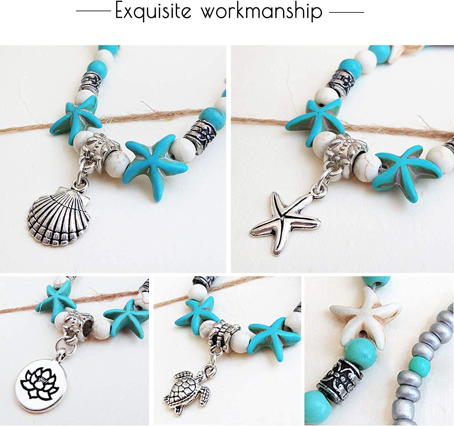 Suyi 5Pcs Layered Beach Anklets for Women Girls Adjustable Sea Turtle Anklets Bracelets Boho Anklet Foot Jewelry Apparel & Accessories > Jewelry > Anklets Suyi