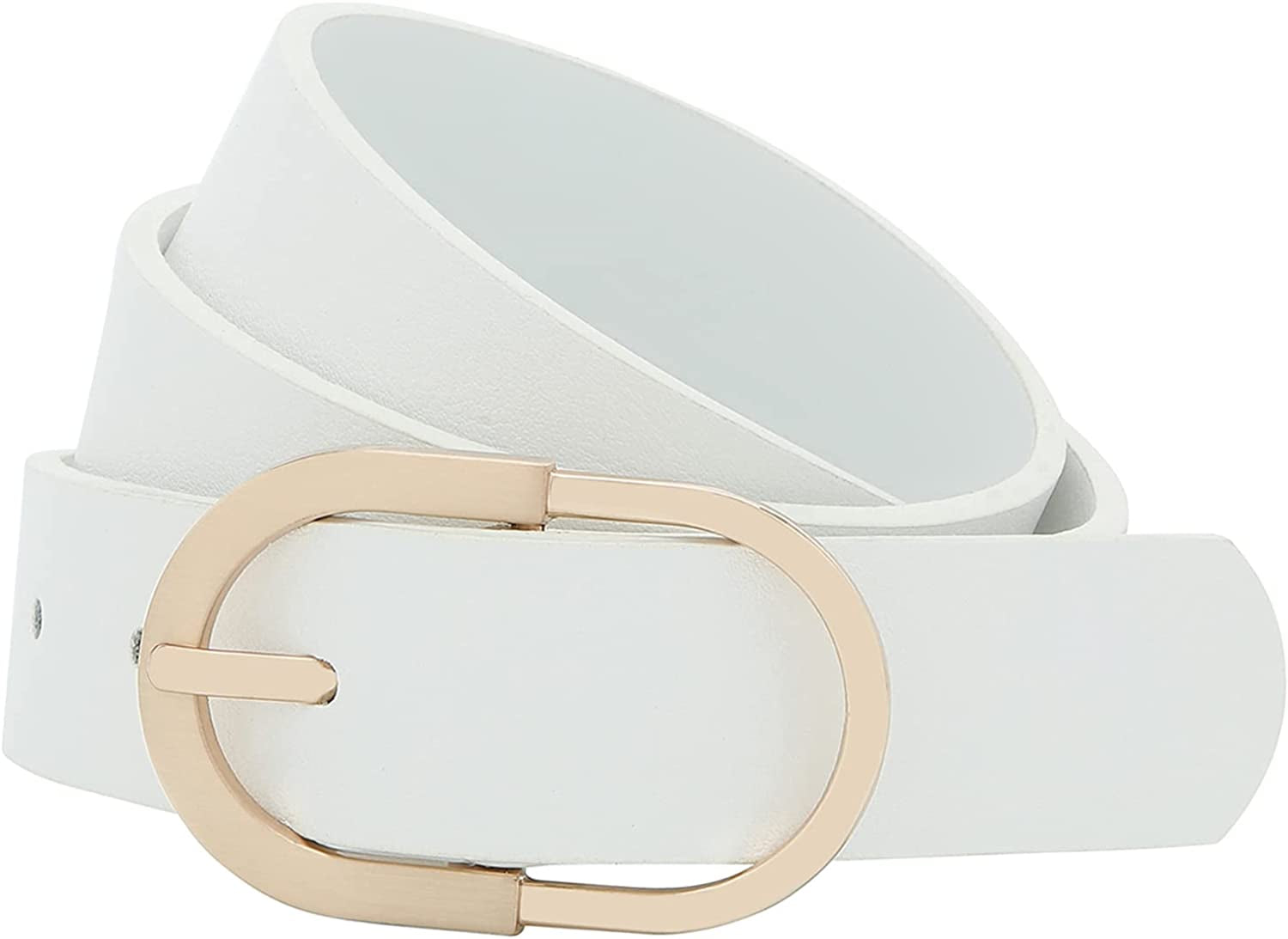 Tanpie Womens Leather Waist Belts for Jeans Pants with Gold Buckle Apparel & Accessories > Clothing Accessories > Belts Tanpie White X-Small: fits waist from 23"-25"