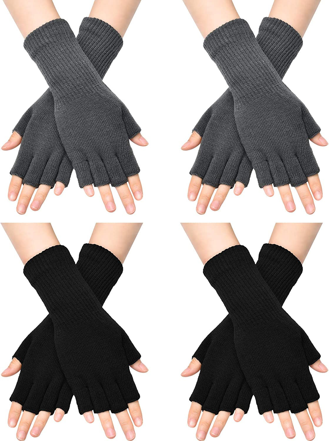 Unisex Half Finger Gloves Winter Stretchy Knit Fingerless Typing Gloves for Women Apparel & Accessories > Clothing Accessories > Gloves & Mittens SATINIOR Black, Dark Grey 4