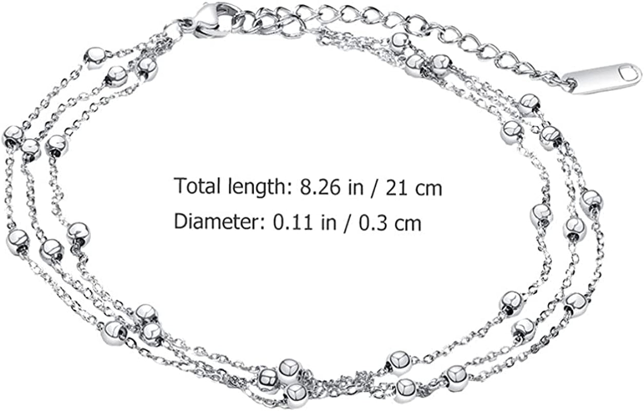 Generic Foot Chain Bead Multilayers Titanium Steel Ankle Bracelet for Women Cute Summer Adjustable Anklets Beach Jewelry Gifts Apparel & Accessories > Jewelry > Anklets generic