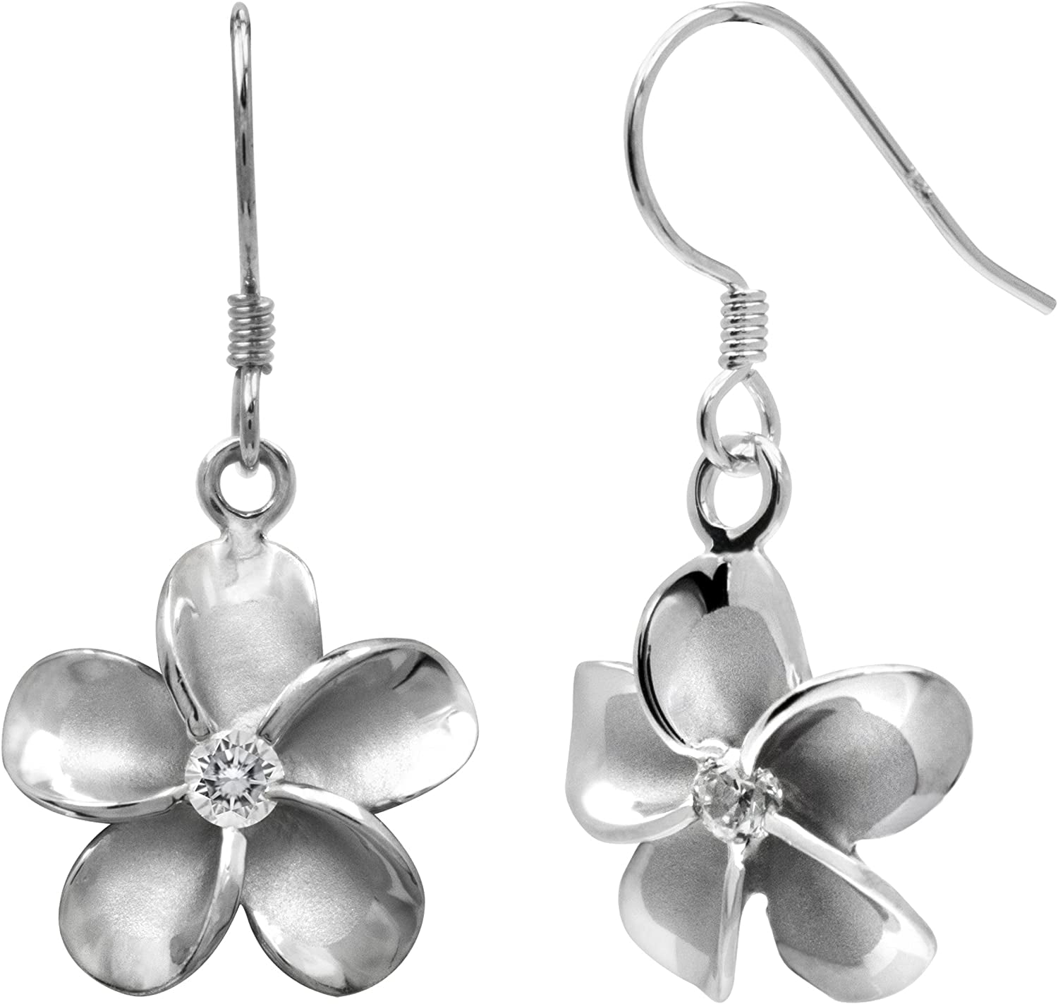 Honolulu Jewelry Company Sterling Silver Plumeria Flower Nature Hook Earrings with Czs, 12Mm Apparel & Accessories > Jewelry > Earrings Honolulu Jewelry Company