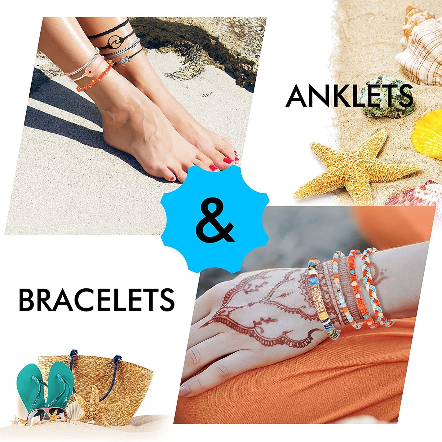 Henoyso 57 Pieces Surfer Strand Wave Bracelet Braided Stretch Friendship Woven Rope Bracelets Adjustable Waterproof Handmade Wax Wrap Bracelet Anklet for Girls Women Apparel & Accessories > Jewelry > Bracelets Henoyso