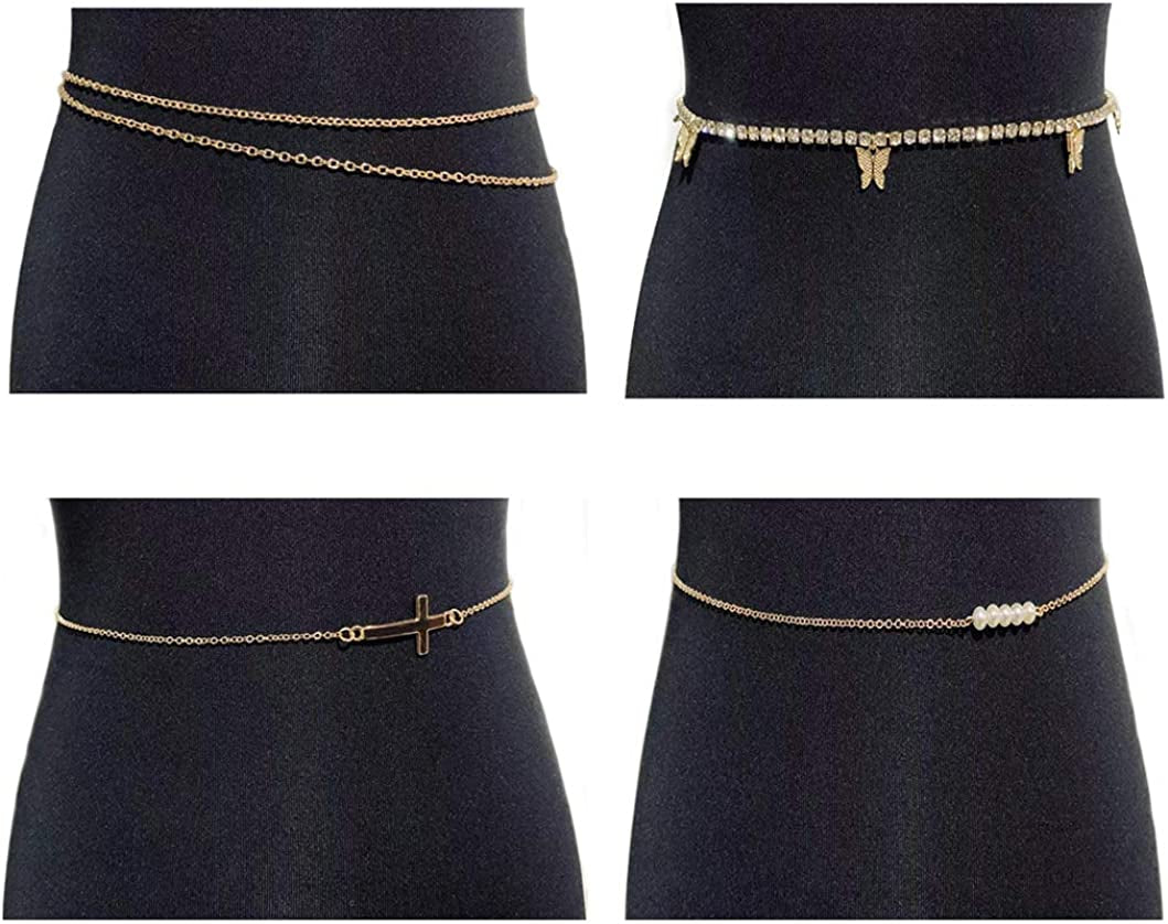 Ofeiyaa 4-6PCS Body Chain Jewelry Bra Chain Retro Waist Belt Chain Suit Bikini Beach Boho Chain Set for Women Girls Gold Tone Apparel & Accessories > Jewelry > Body Jewelry Ofeiyaa