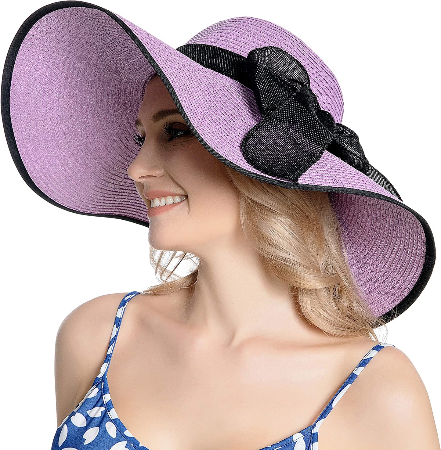 Muryobao Womens Sun Straw Hat Wide Brim UV UPF 50 Summer Hat Foldable Roll up Floppy Beach Cap for Women Apparel & Accessories > Clothing Accessories > Hats Muryobao Purple