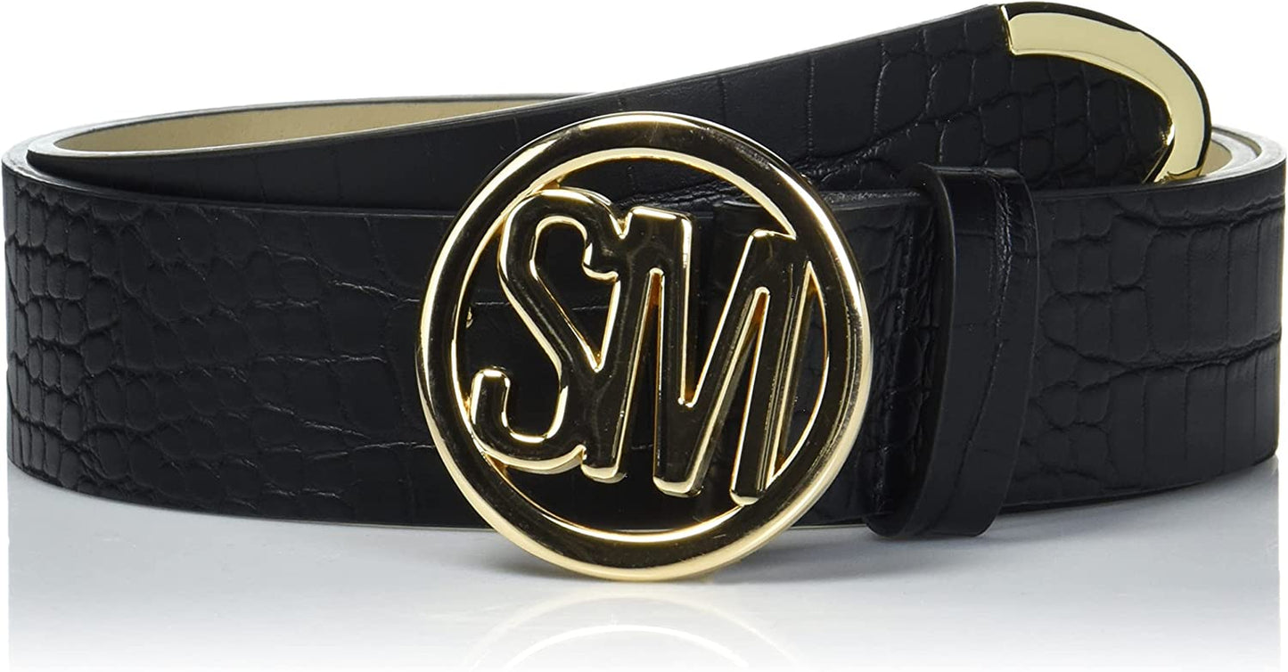 Steve Madden Women'S Croco Logo Belt, Black Apparel & Accessories > Clothing Accessories > Belts Steve Madden Black/Gold Small