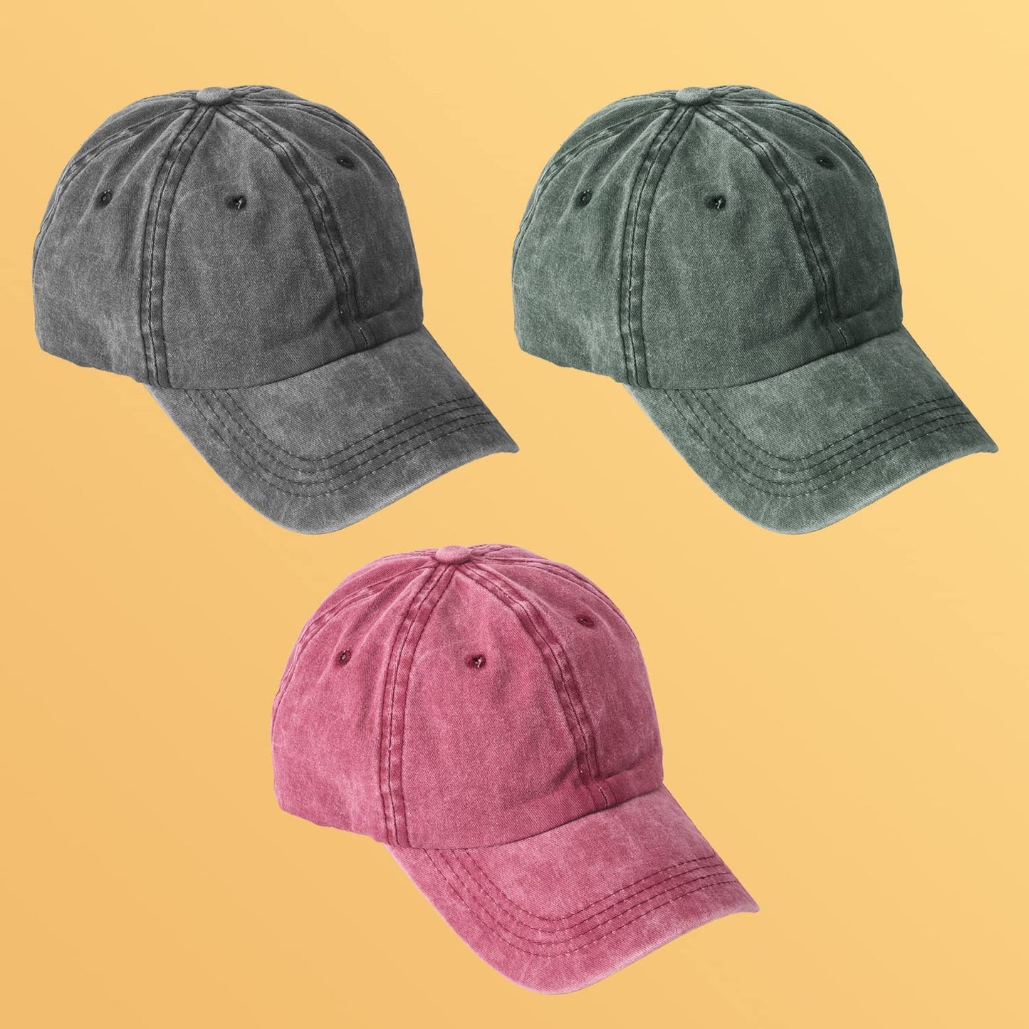 MEINICY 3 Pack Washed Plain Baseball Cap, Retro Adjustable Dad Hats Gift for Men/Women,Unstructured/Cotton Apparel & Accessories > Clothing Accessories > Hats MEINICY