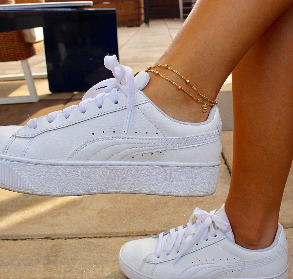 MONOOC Initial Ankle Bracelets for Women,14K Real Gold Plated Layered Beaded Chain Anklet Gold Anklets for Women CZ Initial Anklet Beach Summer Anklet Foot Jewelry Teen Girl Gifts Apparel & Accessories > Jewelry > Anklets MONOOC