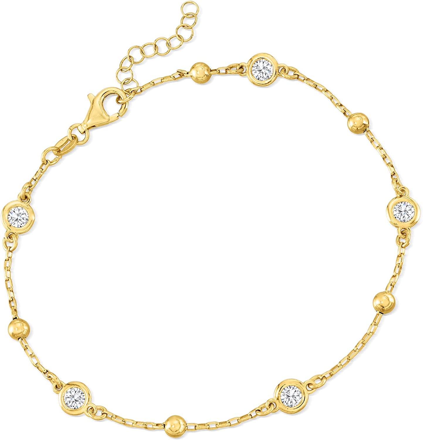 Ross-Simons Italian 1.15 Ct. T.W. Bezel-Set CZ Station Anklet Apparel & Accessories > Jewelry > Anklets Ross-Simons 18kt Yellow Gold Over Sterling 10.0 Inches