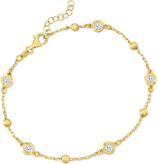 Ross-Simons Italian 1.15 Ct. T.W. Bezel-Set CZ Station Anklet Apparel & Accessories > Jewelry > Anklets Ross-Simons 18kt Yellow Gold Over Sterling 10.0 Inches