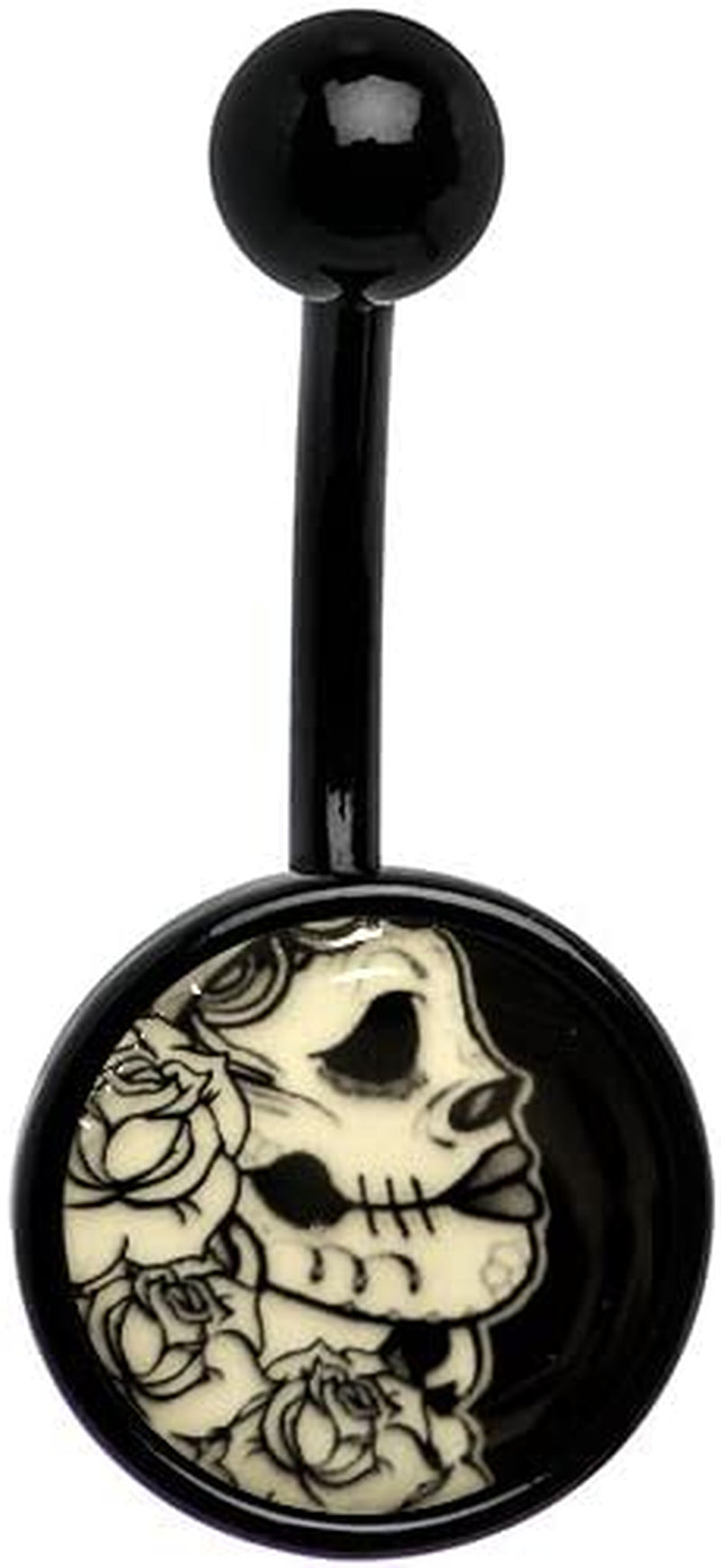 Body Candy Unisex Adult Black Glow in the Dark Katrina Sugar Skull Belly Button Ring Apparel & Accessories > Jewelry > Body Jewelry Body Candy
