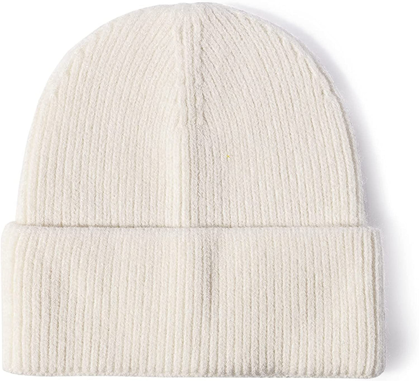 Vermo Knit Beanie Hat for Men&Women, Daily Plain Winter Hat, Stretchy Striped Cuffed Winter Hat Apparel & Accessories > Clothing Accessories > Hats Vermo Wwhite