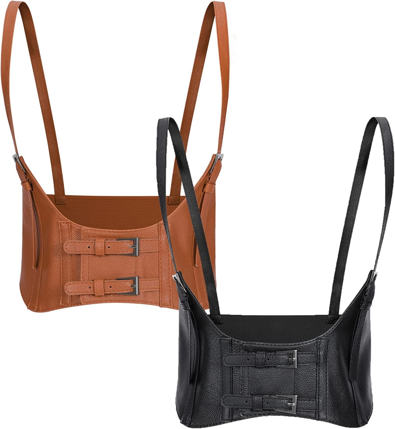 LEACOOLKEY Women Fashion Body Waist Belt Steampunk Underbust Corset Belt for Dress Apparel & Accessories > Clothing Accessories > Belts LEACOOLKEY F-black+brown Under bust girth 26"-31"