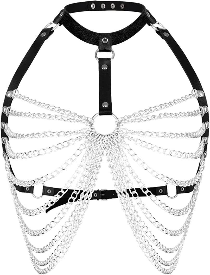 Punk Body Belt Adjustable Black Fashion Body Chain Body Accessory Jewelry for Women and Girls Apparel & Accessories > Jewelry > Body Jewelry LISBLIER Chain Belt