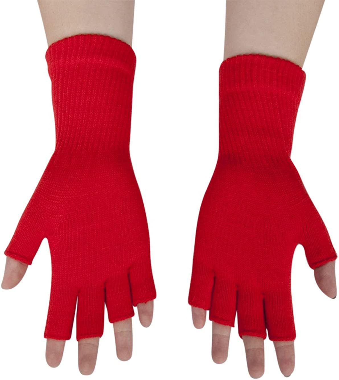 Gravity Threads Unisex Men Women Half Finger Stretchy Knit Fingerless Winter Gloves Apparel & Accessories > Clothing Accessories > Gloves & Mittens Gravity Trading Red