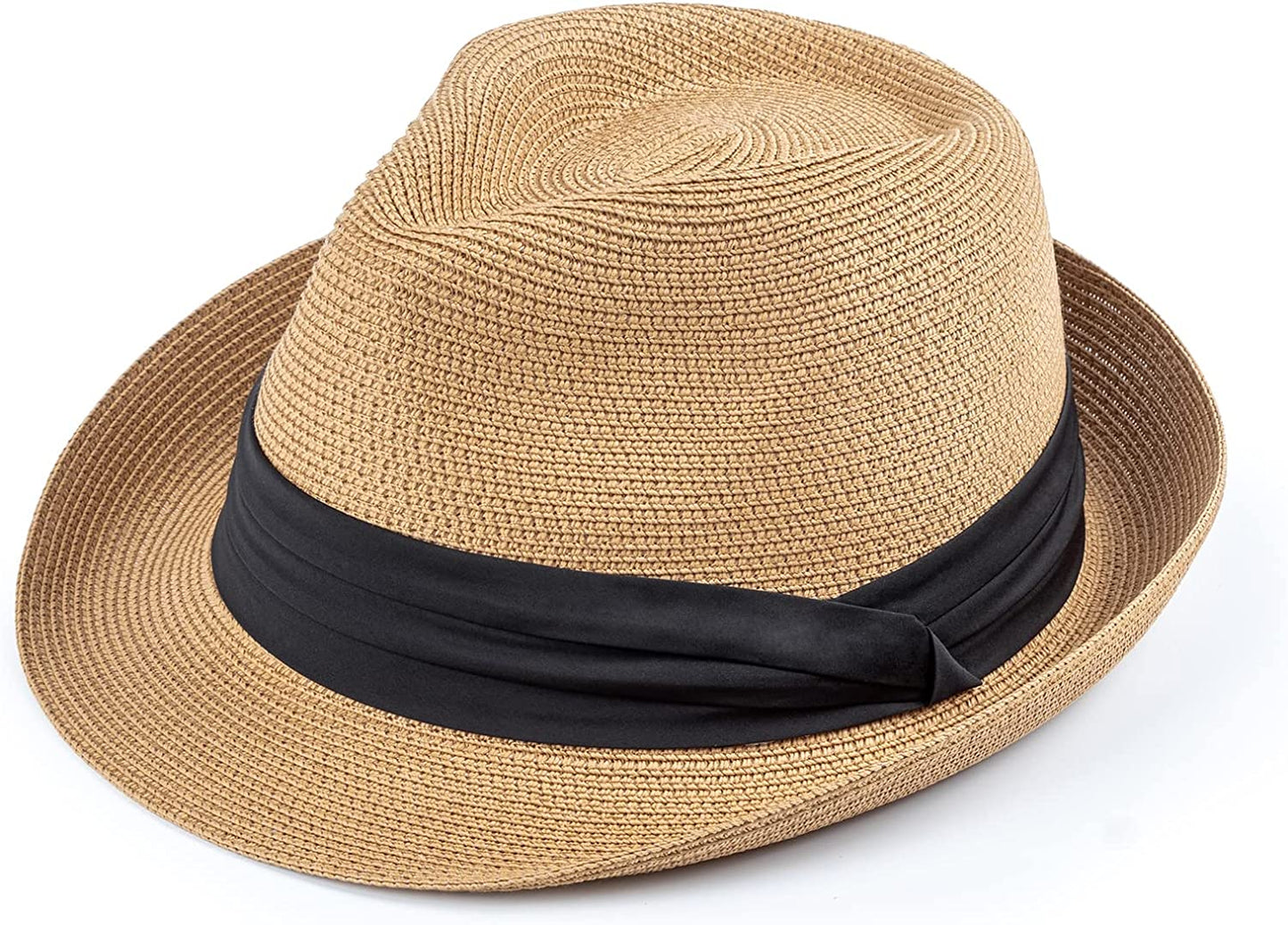 DRESHOW Women Straw Panama Hat Fedora Beach Sun Hat Wide Brim Straw Roll up Hat UPF 50+ Apparel & Accessories > Clothing Accessories > Hats DRESHOW 1 Pack:aa Khaki F