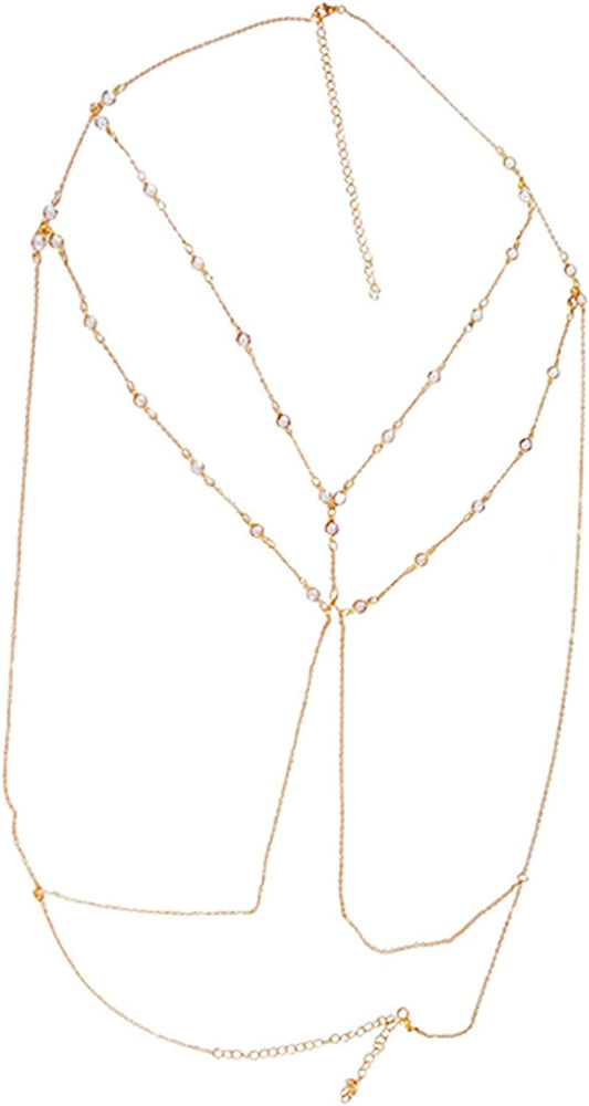 Bohemian Chain Bra Sexy Beads Shiny Luxury Long Rhinestone Bra Body Chains Statement Body Chain Jewelry Cross for Women Beach Body Accessories Apparel & Accessories > Jewelry > Body Jewelry China Gold