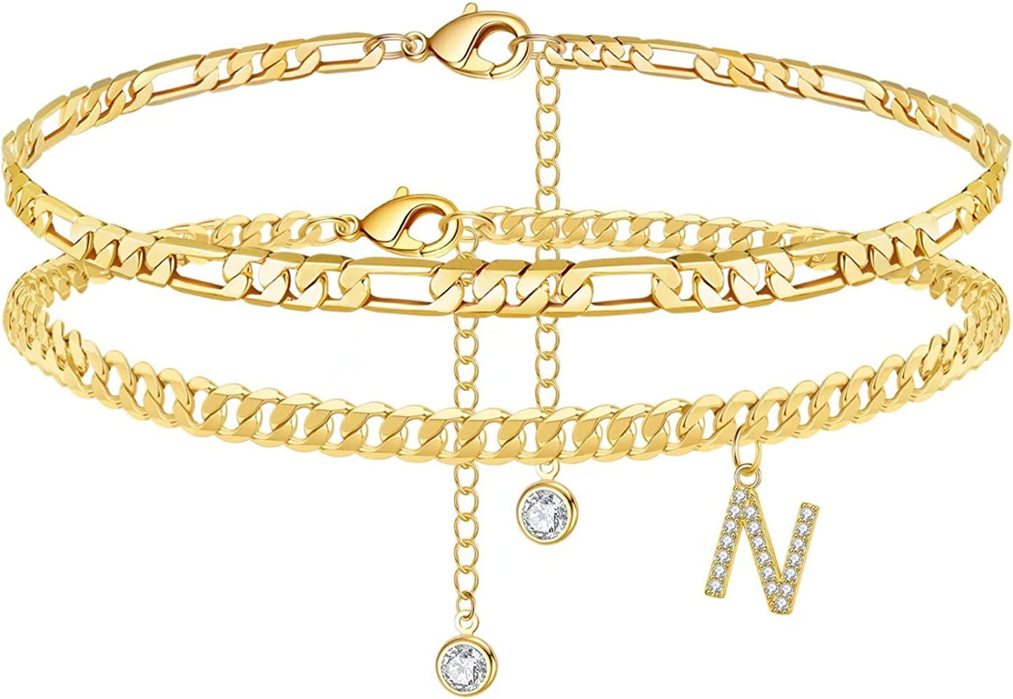Initial Ankle Bracelets for Women, 14K Gold Plated Layered Initial Cubic Zirconia Ankle Bracelets Dainty Beach Letter Initial Anklet A-Z Gold Anklets for Women Teen Girls Foot Jewelry Gifts Apparel & Accessories > Jewelry > Anklets IEFSHINY N
