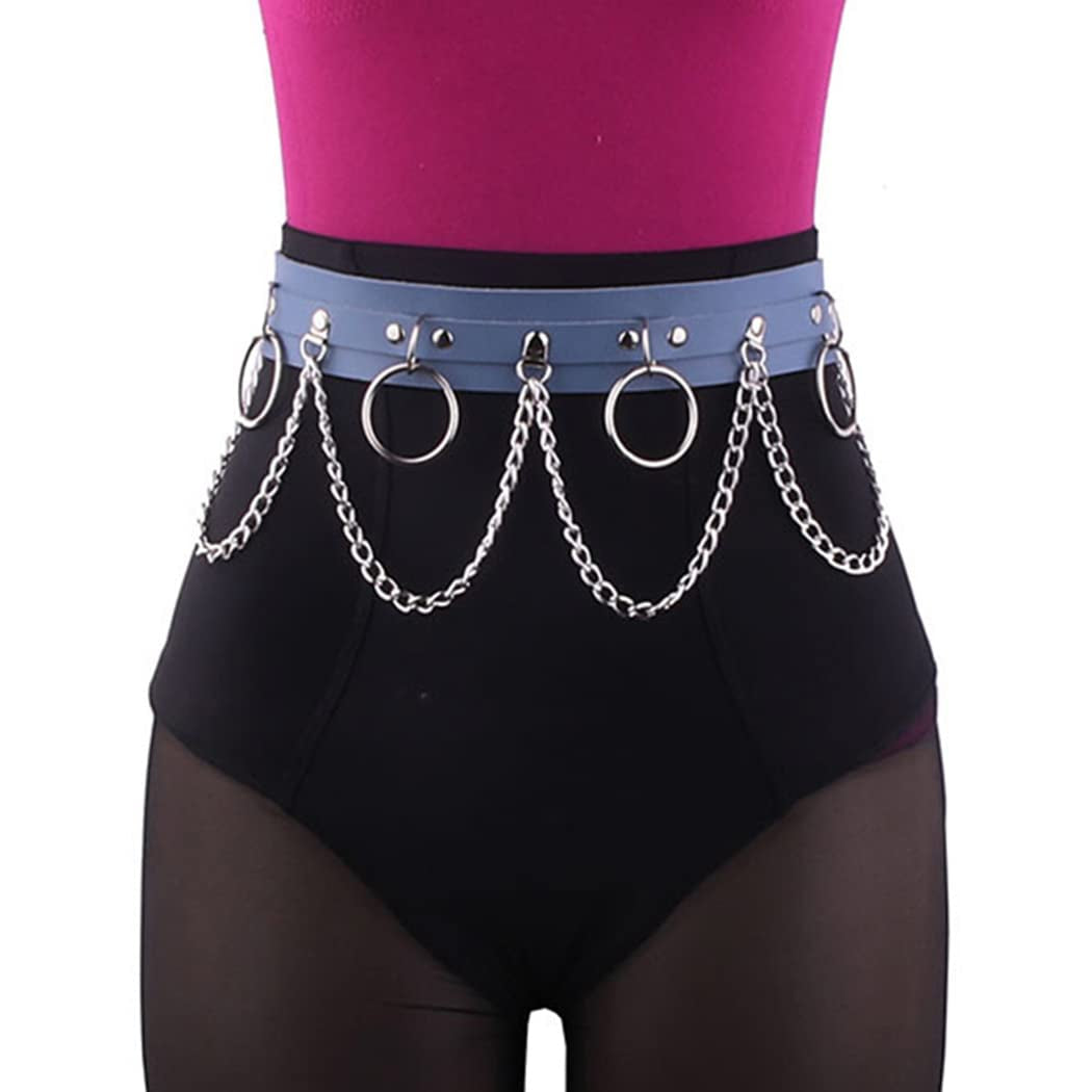 Victray Punk Waist Chain Belt Leather Body Chains Rave Body Jewelry Accessories for Women and Girls (Black) Apparel & Accessories > Jewelry > Body Jewelry Victray Blue