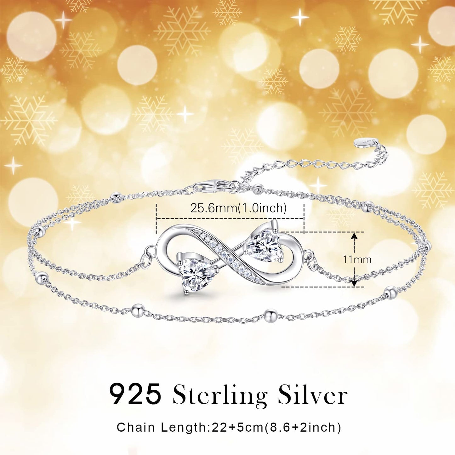 NINAMAID Anklet Bracelets for Women, 925 Sterling Silver Infinity Anklet for Women Girls Adjustable Beach Women'S Anklets Jewelry Gifts for Women Apparel & Accessories > Jewelry > Necklaces NINAMAID