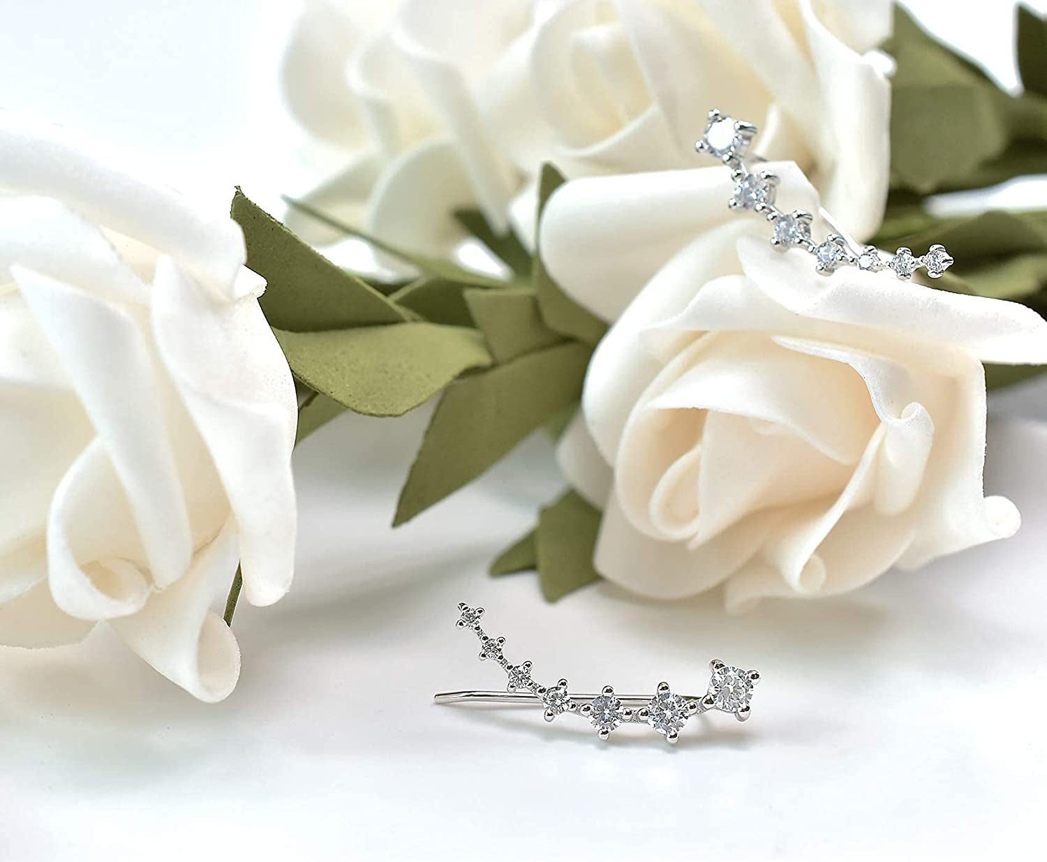 Earring for Women Cartilage 7 Crystals Ear Cuffs Hoop Climber S925 Sterling Silver Earrings with Cubic Zirconia CZ Hypoallergenic Piercing Gifts for Her Apparel & Accessories > Jewelry > Earrings Elensan