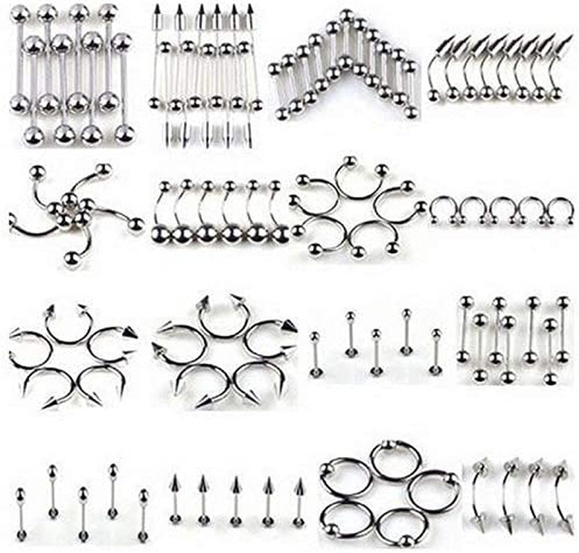 Fidgetkute Piercing Kit Stainless Steel Body Jewelry Tongue Ring Navel Ring Nose Ring Nipple Ring Earring 85Pcs Lots Mixed Apparel & Accessories > Jewelry > Body Jewelry FidgetKute