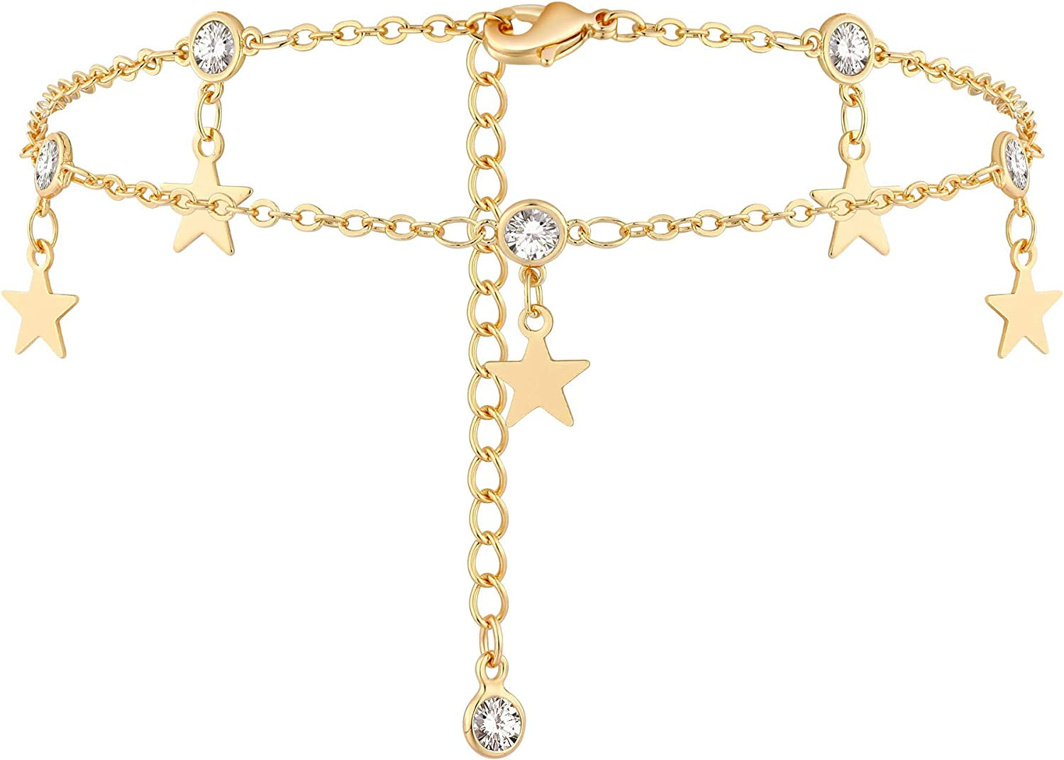 VACRONA Gold Anklets for Women 14K Gold Plated Boho Beach Beaded Chain Anklet Dainty Turquoises Evil Eye Ankle Bracelet Adjustable Chain Anklet Foot Jewelry Apparel & Accessories > Jewelry > Anklets VACRONA CZ Star