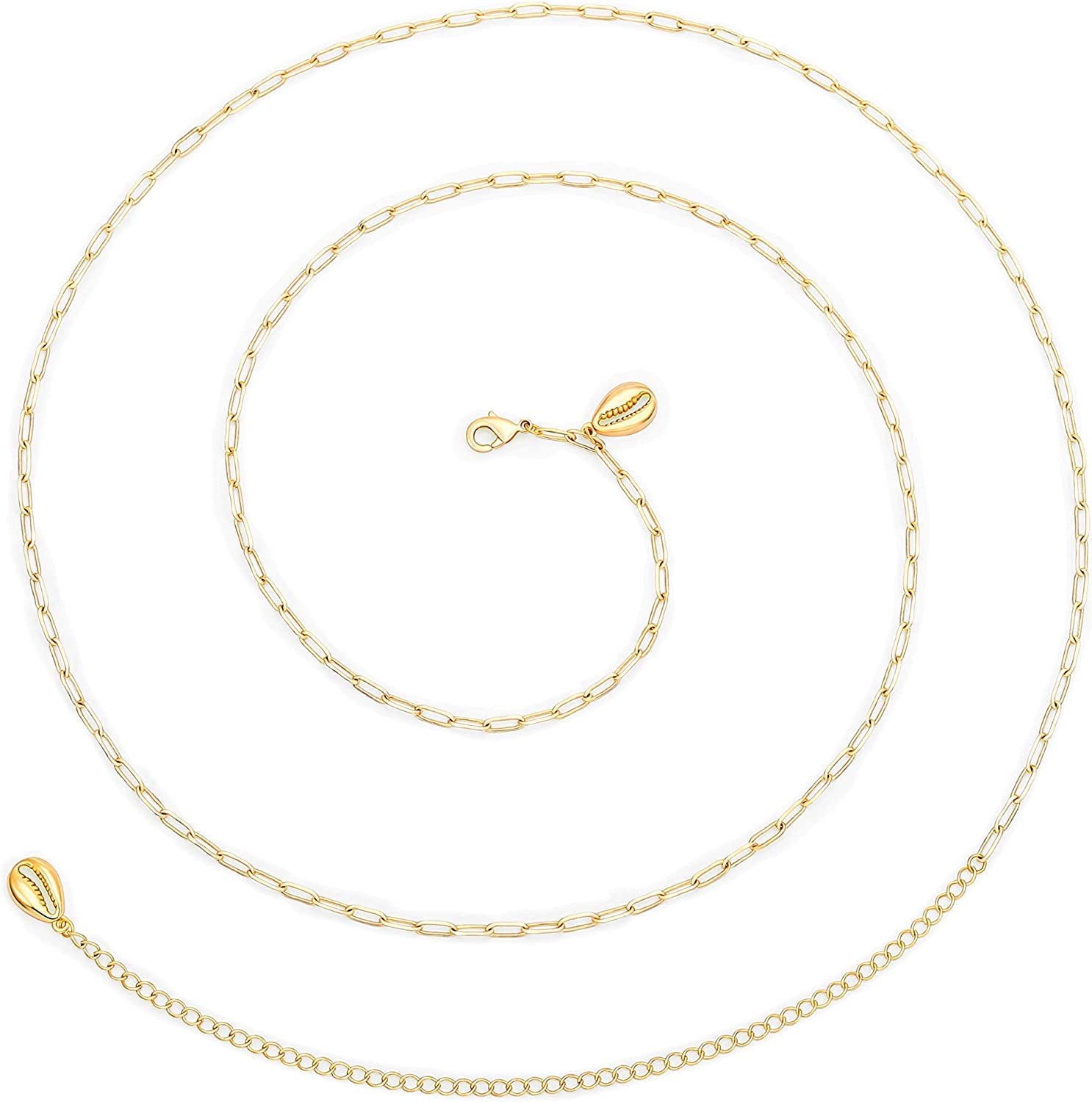 PEARLADA Minimalist Beach Bikini Body Chain 18K Gold Pearl Belly Chain Adjustable Shell Charms Trendy Jewelry Handmade for Women Sexy Waist Chain Apparel & Accessories > Jewelry > Body Jewelry PEARLADA 2. Paperclip Chain