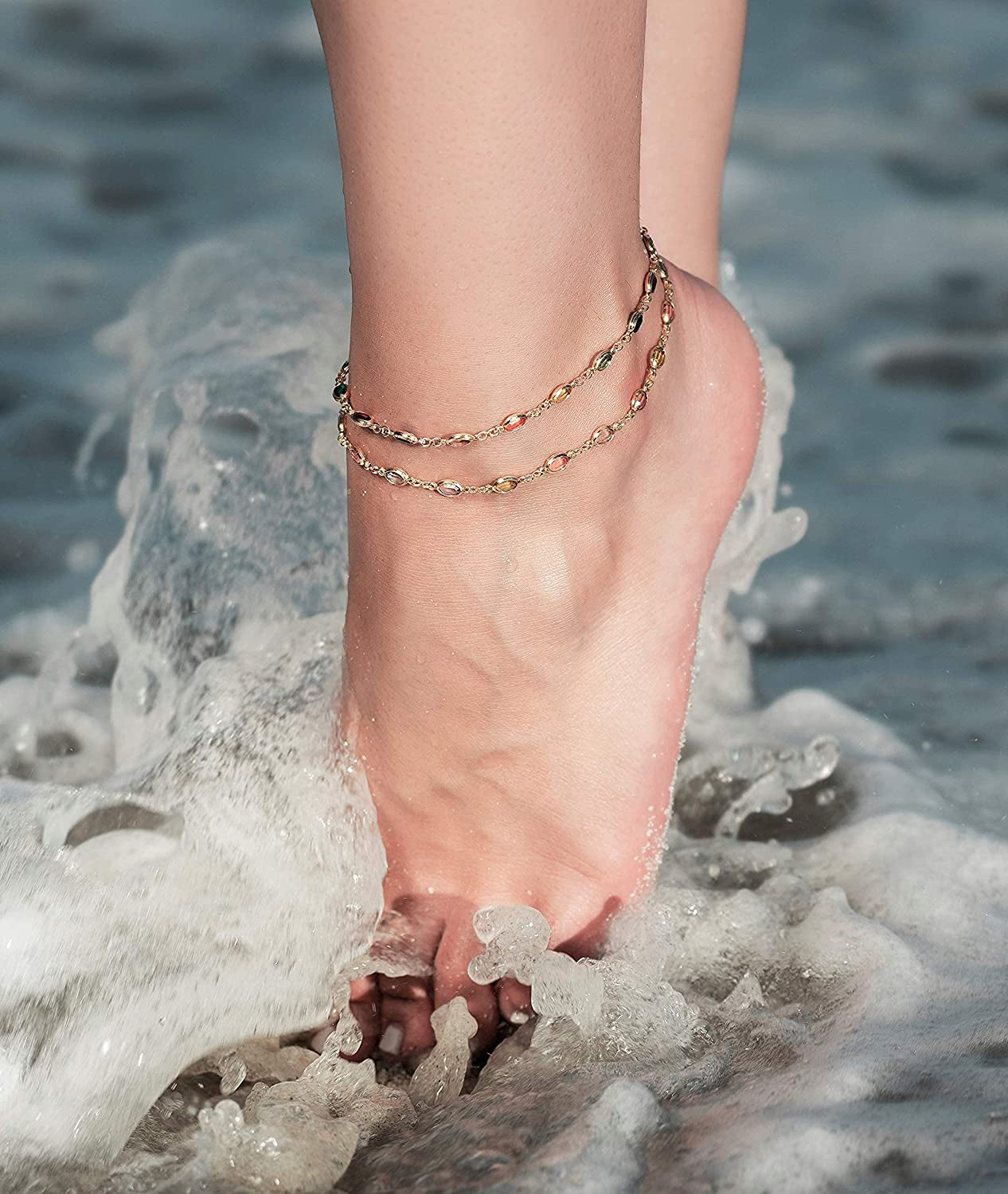 Barzel 18K Gold Plated Gold and Multi Color Crystal Baguette Anklet Apparel & Accessories > Jewelry > Anklets Barzel