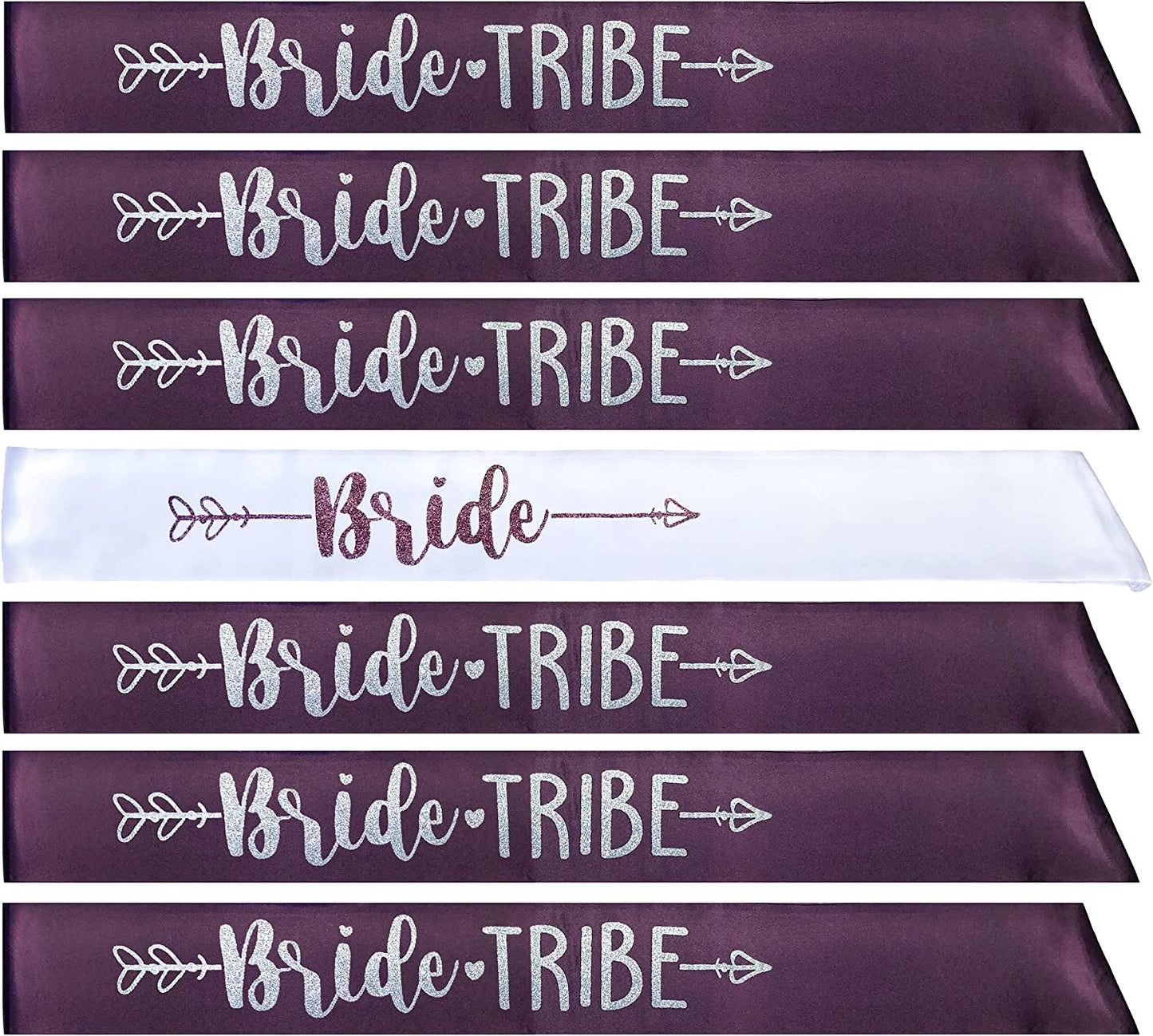 Bride Tribe 7Pc or 10Pc Satin Sash Set - Sophisticated & Fun Party Favors for Bachelorette Party, Bridal Shower & Wedding Party (Dusty Pink & Black, 10Pc Set) Apparel & Accessories > Clothing Accessories > Sashes Bachelorette to Bride Plum & Silver 7pc Set