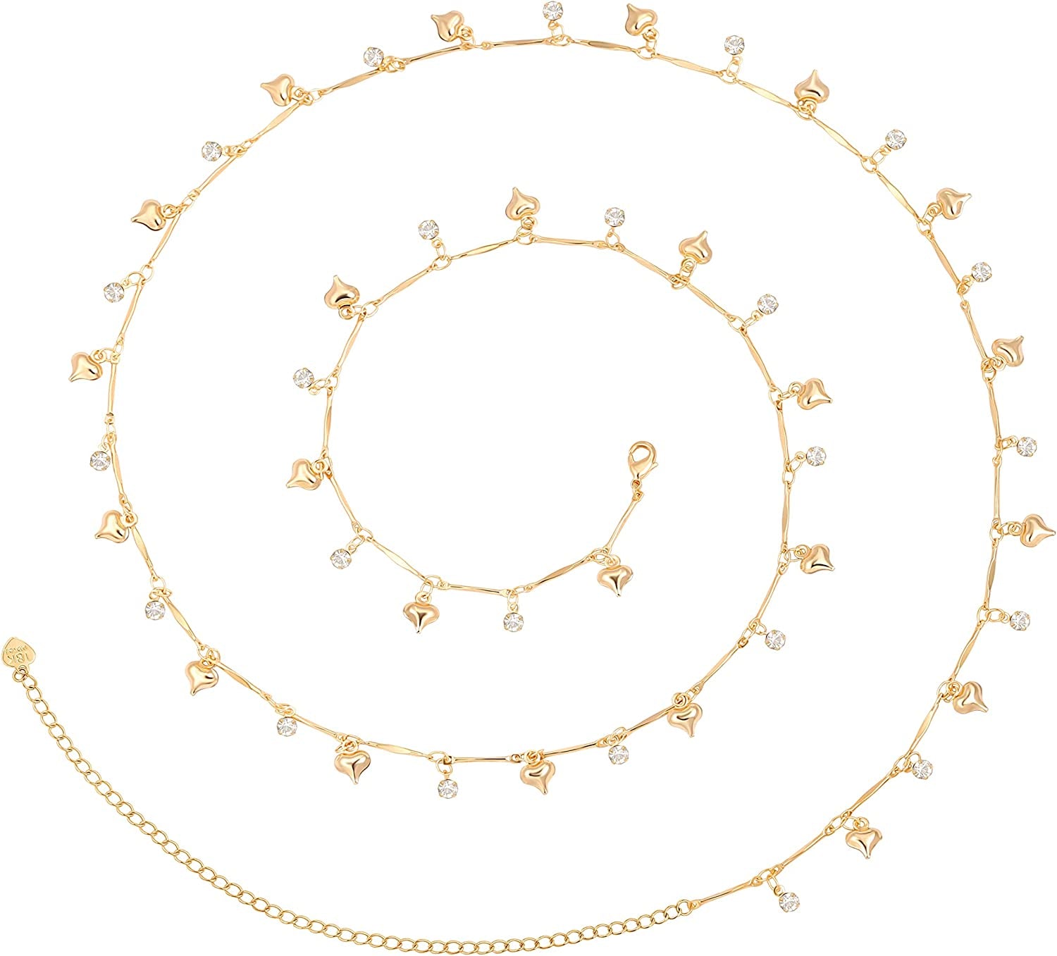 PEARLADA Minimalist Beach Bikini Body Chain 18K Gold Pearl Belly Chain Adjustable Shell Charms Trendy Jewelry Handmade for Women Sexy Waist Chain Apparel & Accessories > Jewelry > Body Jewelry PEARLADA 15.Heart Bell CZ