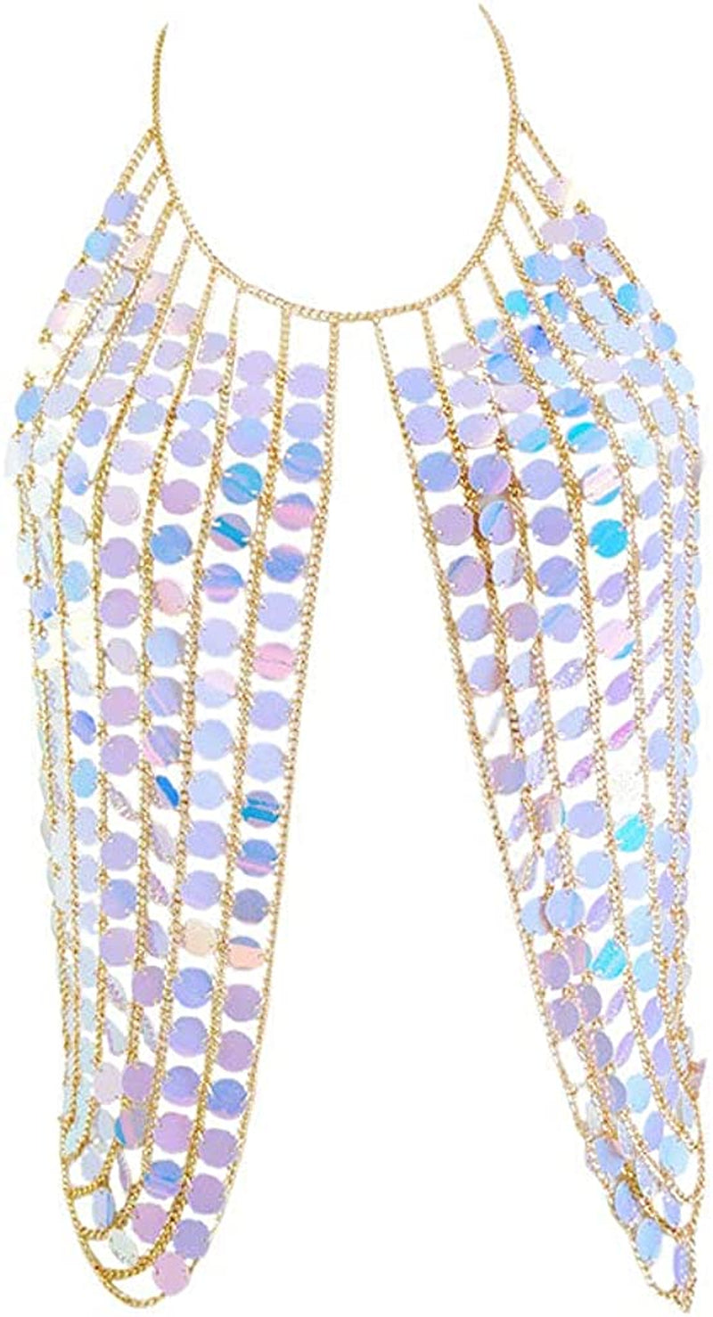 Sinkcangwu Women'S Body Chain Necklace Sexy Bra Jewelry Harness Top for Wedding Halloween Costume Apparel & Accessories > Jewelry > Body Jewelry Sinkcangwu Blue