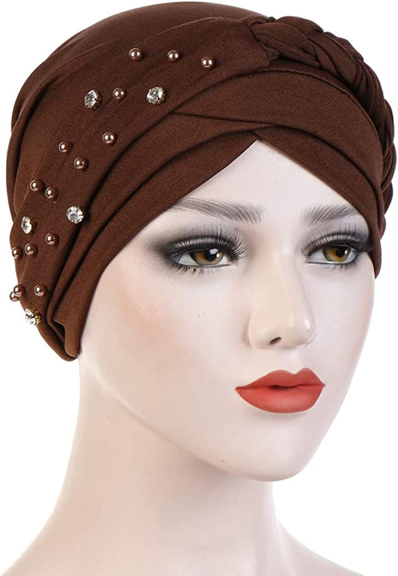 Beauty YFJH Women Hijab Beading Pre-Tied Twisted Braid Turban Hat Head Scarf Cancer Chemo Beanies Headwear Headwrap Cap Apparel & Accessories > Clothing Accessories > Headwear beauty YFJH