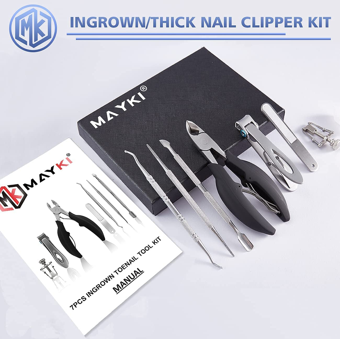 Toenail Clippers Kit for Ingrown/Thick Nail, Ingrown Toenail Tool Kit with Ingrown Toenail Clipper/Corrector, Wide Jaw Opening Nail Clipper for Thick Nail, Pedicure Tool for Seniors/Adult by MAYKI Health & Beauty > Personal Care > Cosmetics > Cosmetic Tools > Nail Tools MAYKI