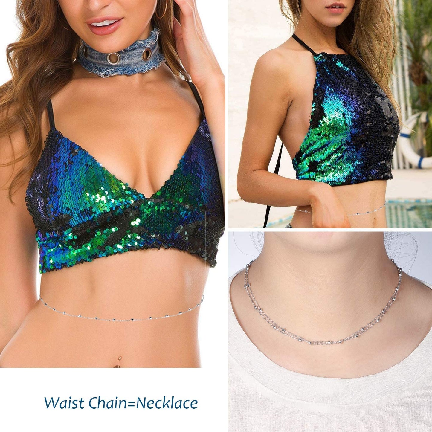 Sllaiss 925 Sterling Silver Beach Body Waist Chain Minimalist Beach Body Belt Chain Beaded Belly Chain for Women Body Jewelry Apparel & Accessories > Jewelry > Body Jewelry Sllaiss