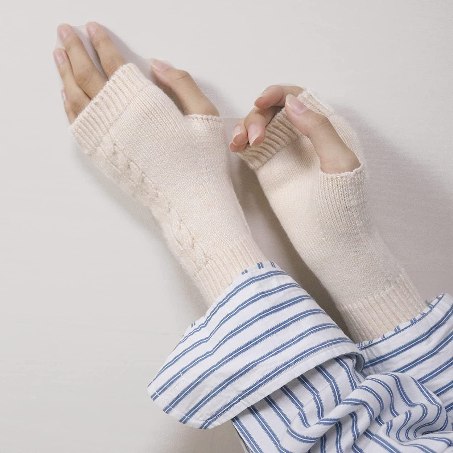 Facecozy Wool Blend Fingerless Gloves for Women Arm Warmers Unisex Half Finger Typing Gloves Mittens Apparel & Accessories > Clothing Accessories > Gloves & Mittens Facecozy