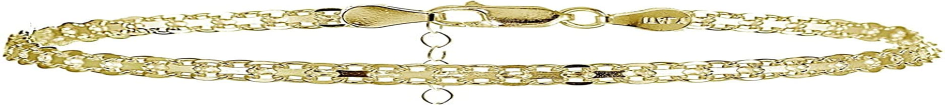 Hoops & Loops 925 Sterling Silver Bismarck Link Design Chain Anklet Ankle Bracelet for Women Teen Girls Men Apparel & Accessories > Jewelry > Anklets Hoops & Loops Yellow Gold Flashed Silver