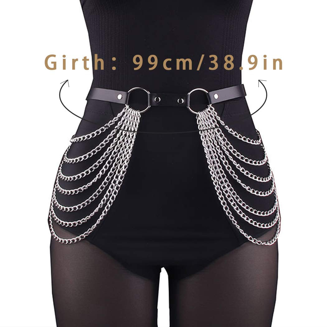 Asooll Punk Leather Waist Chain Black Body Chain Harness Belly Belt Chain Fashion Party Nightclub Body Accessories Jewelry for Women and Girls Apparel & Accessories > Jewelry > Body Jewelry Asooll