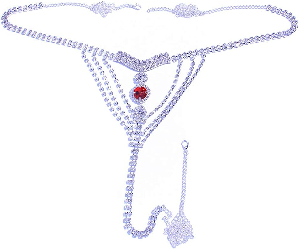STONEFANS Crystal Body Chain Jewelry for Women Sexy Panties Rhinestone G String Thong Crystal Lingerie Belly Chain Waist Underwear Apparel & Accessories > Jewelry > Body Jewelry STONEFANS Ruby - Silver