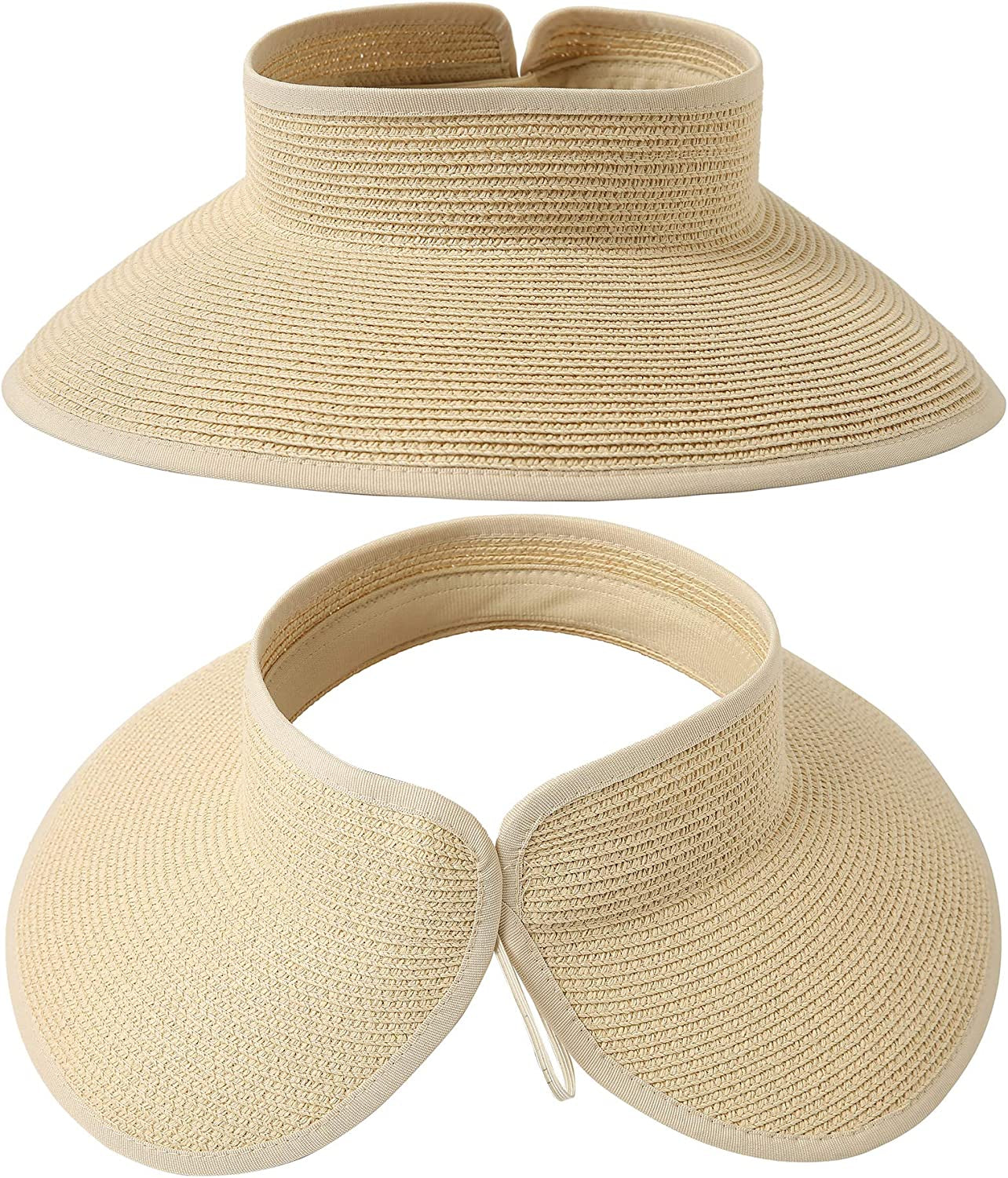 Lanzom Women Packable Hat Sun Visor Hats Wide Brim Straw Roll up Ponytail Summer Beach Hat UPF 50 Apparel & Accessories > Clothing Accessories > Hats Lanzom
