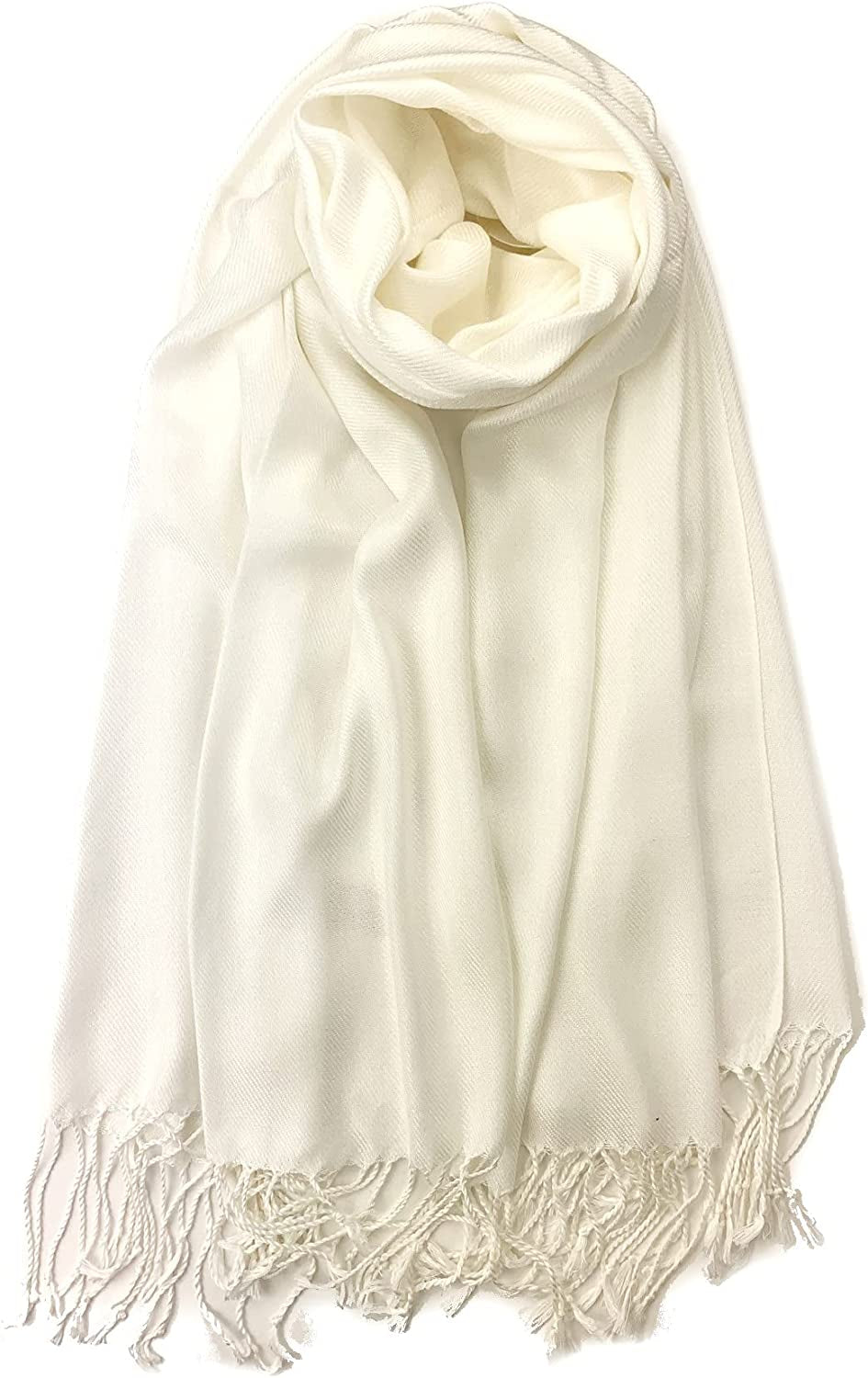 Plum Feathers Premium Solid Color and Metallic Fashion Scarf, Womens Pashmina Shawl Wrap with Fringes Apparel & Accessories > Clothing Accessories > Scarves & Shawls Plum Feathers Ivory