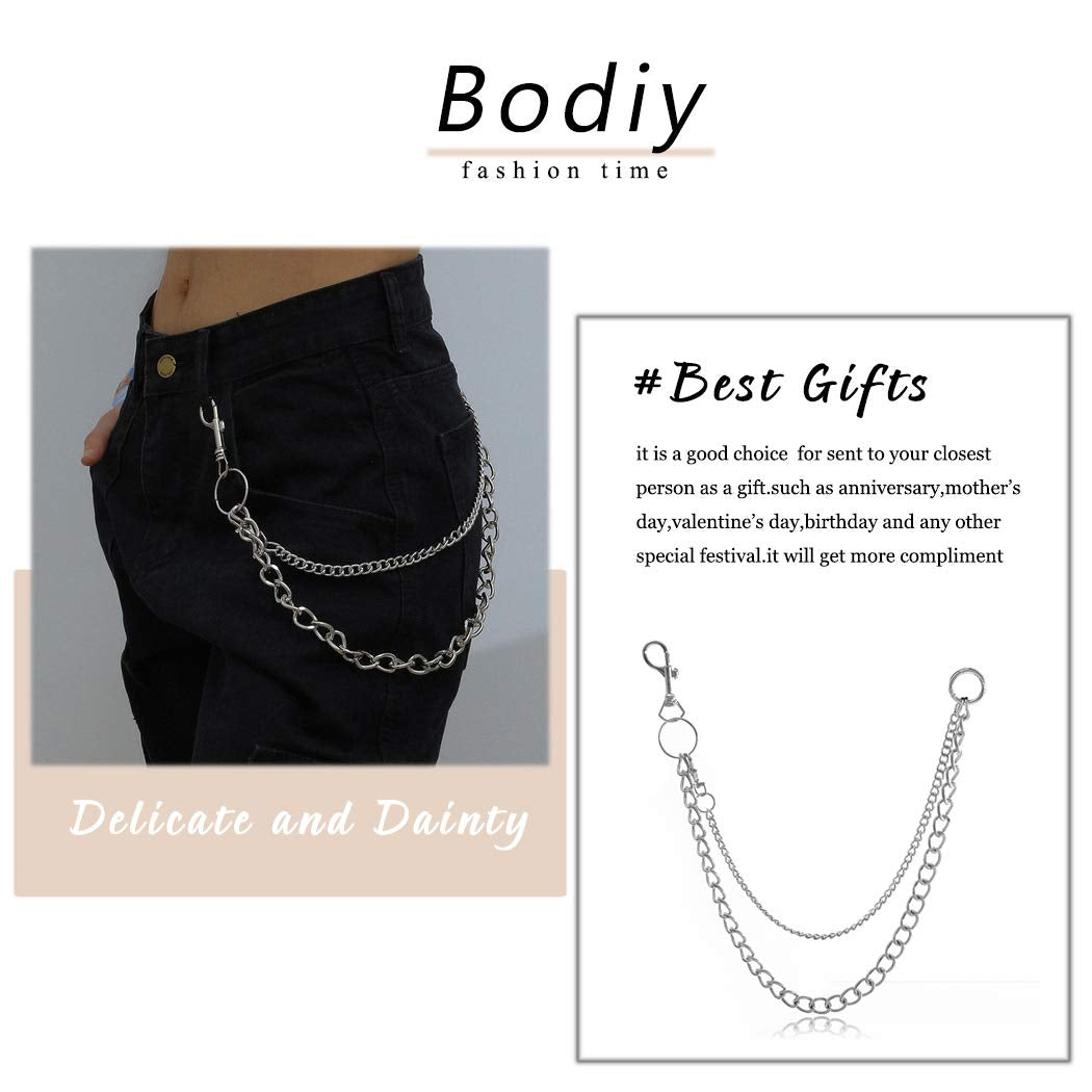 Bodiy Pocket Wallet Chain Silver Cuban Jean Pants Belt Chains Waist Belly Body Chain Jewelry for Women and Girls Apparel & Accessories > Jewelry > Body Jewelry BODIY