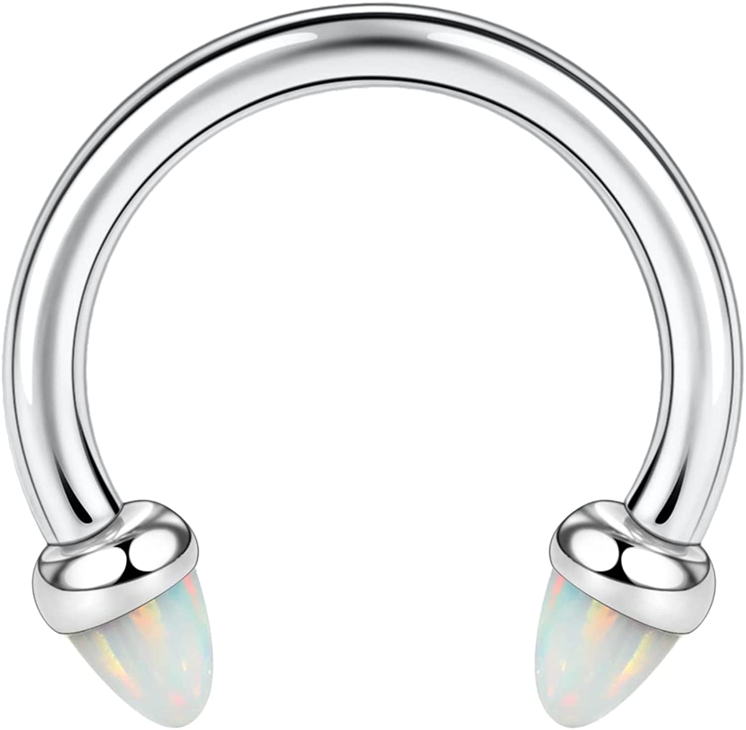AROWRO Nose Septum Horseshoe Hoop Eyebrow Lip Navel Belly 16G 8Mm 10Mm CZ Opal G23 Titanium Nipple Piercing Ring Helix Tragus Daith Rook Cartilage Earrings Apparel & Accessories > Jewelry > Rings AROWRO C-steel with white opal 16G 10mm