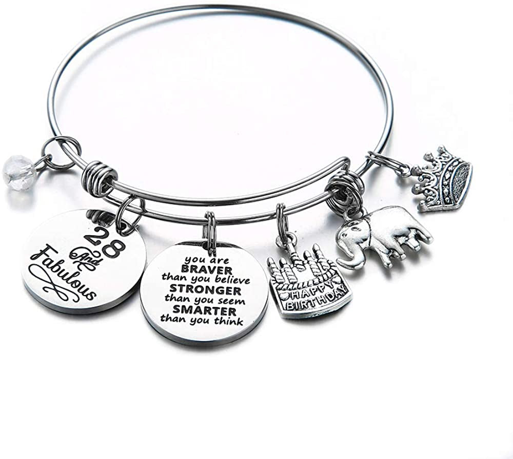Birthday Gifts for Women Girls Bracelet, Expandable Charm Bracelets 5Th 6Th 7Th 8Th 9Th 10Th 20Th 30Th 40Th 50Th 60Th 70Th 80Th 90Th Birthday Gift for Friend, Mom, Daughter, Niece, Sister, Grandma Apparel & Accessories > Jewelry > Bracelets M MOOHAM 28th