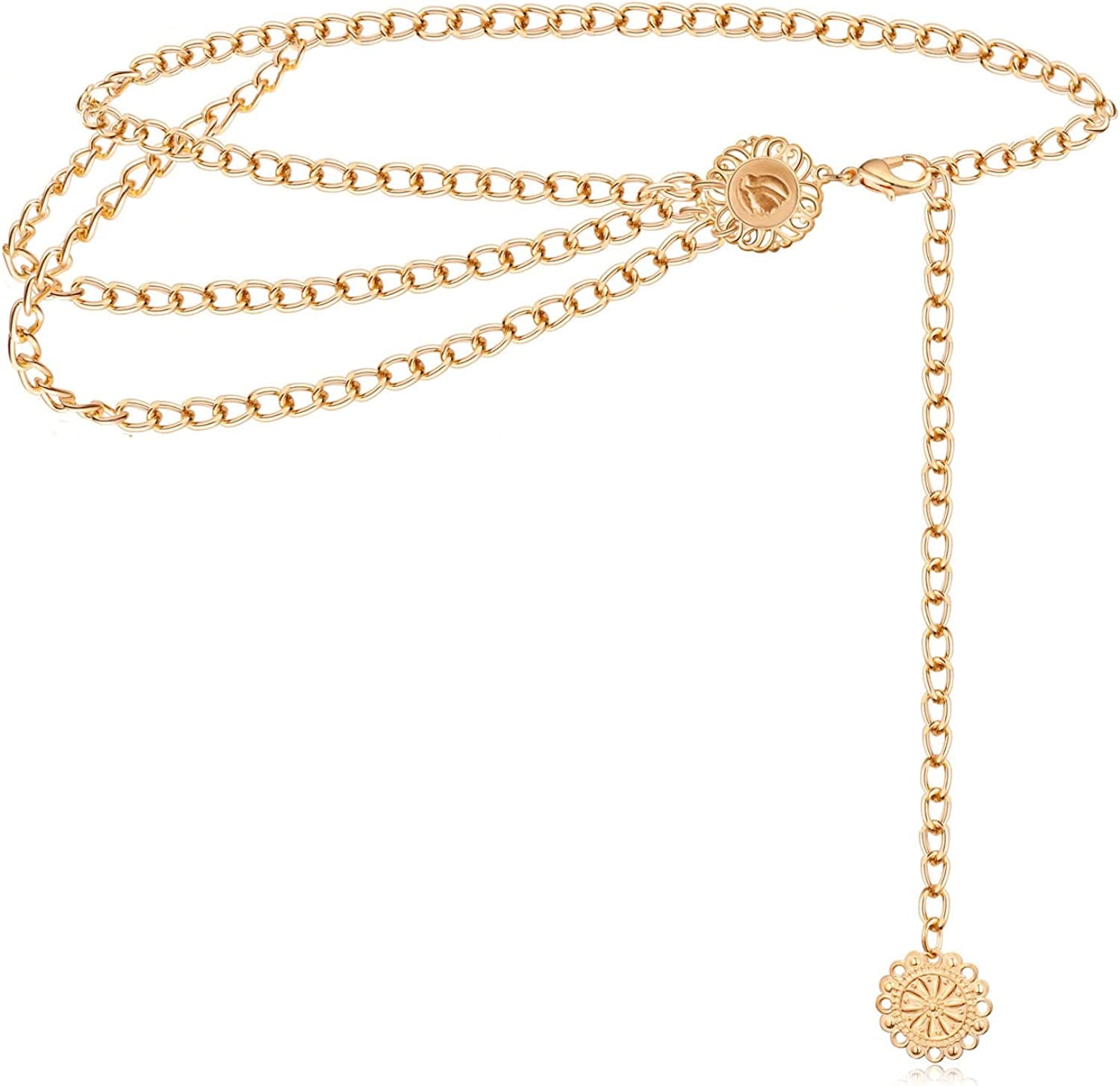 Honsny Chain Belt for Women Gold Sliver Moon Star Metal Waist Chain Belt Sun Pendant Belly Body Chains Jewelry Apparel & Accessories > Jewelry > Body Jewelry Honsny C:Gold 43.3 Inches