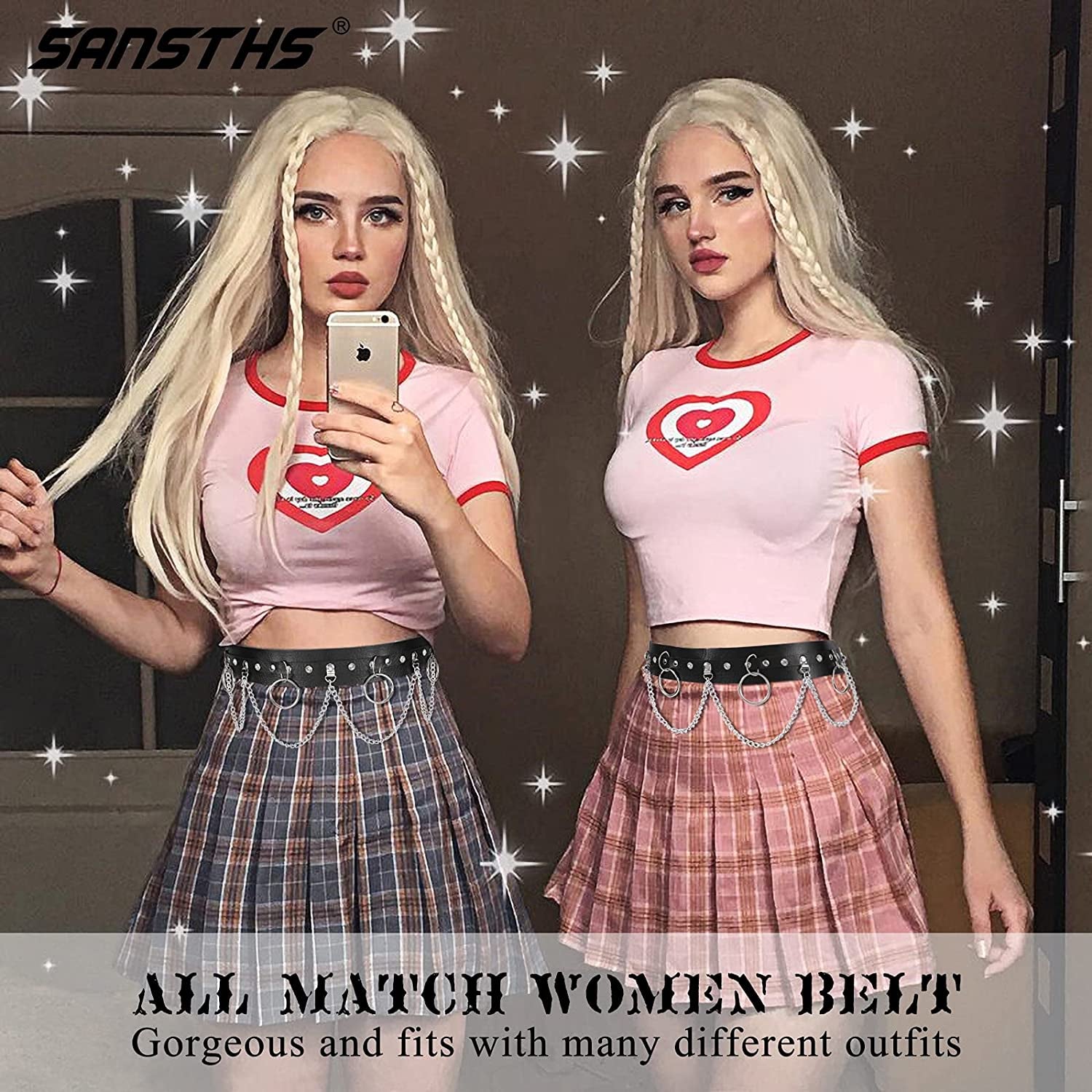 Punk Black Waist Chain Belt,Sansths 7 Layered Belly Body Chains Stylish Waist Belt Body Jewelry for Women and Girls (B-Black) Apparel & Accessories > Jewelry > Body Jewelry SANSTHS