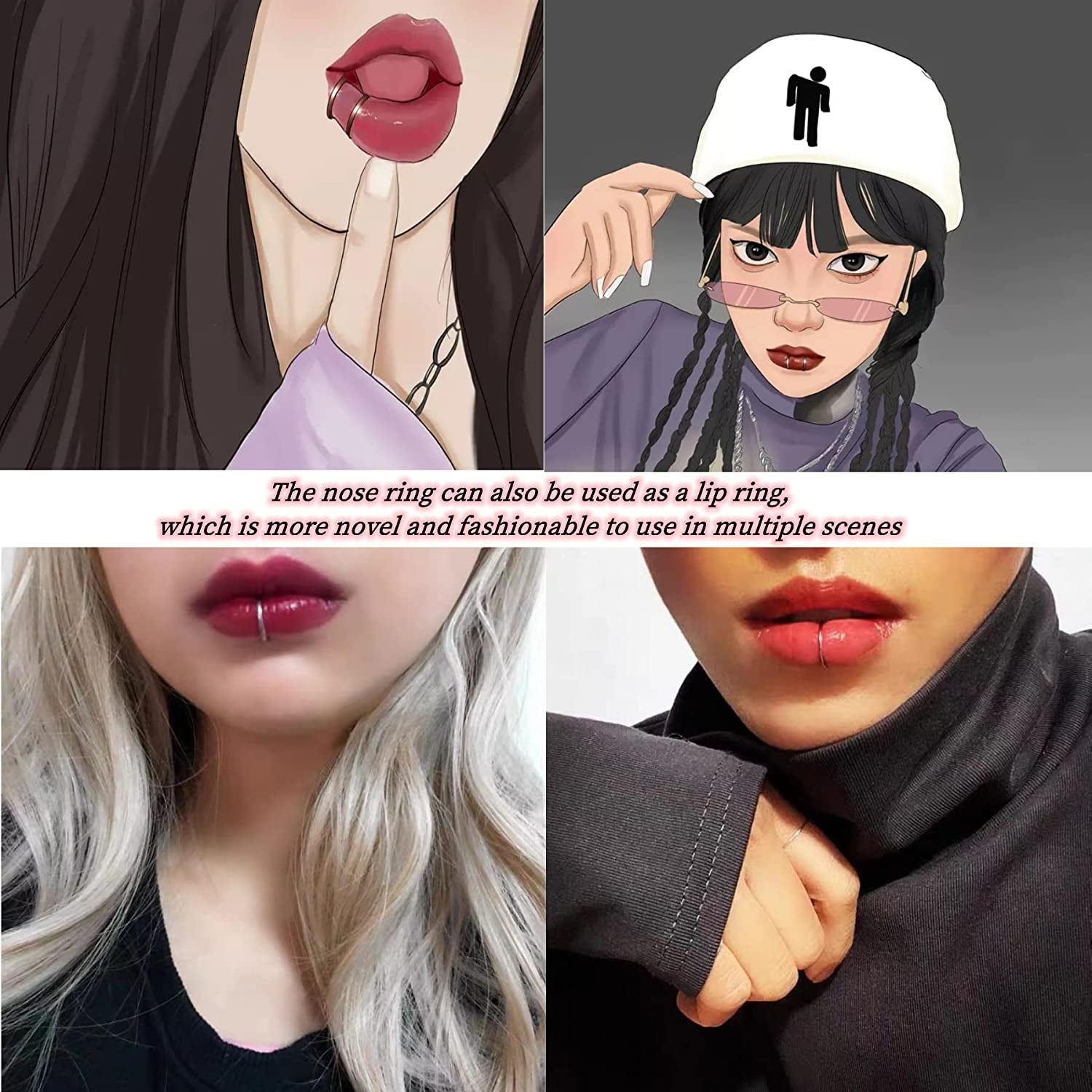 Nose Ring 2Pcs Set 925 Silver Fake Piercing Handmade Clip-On Hoop Fake Nose Ring without Piercing, Ladies Body Jewelry Fake Nose Ring Apparel & Accessories > Jewelry > Body Jewelry MEINESQIS