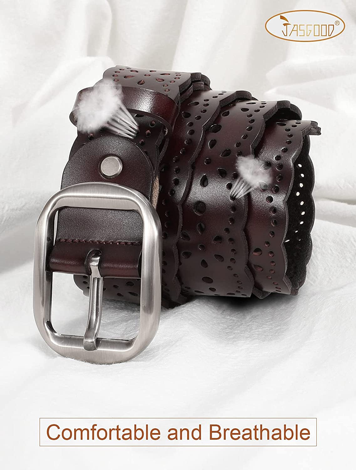 JASGOOD Women'S plus Size Belt, Hollow Flower Leather Belt for Jeans Pants Wide Belt with Metal Buckle Apparel & Accessories > Clothing Accessories > Belts KYLIE MAX