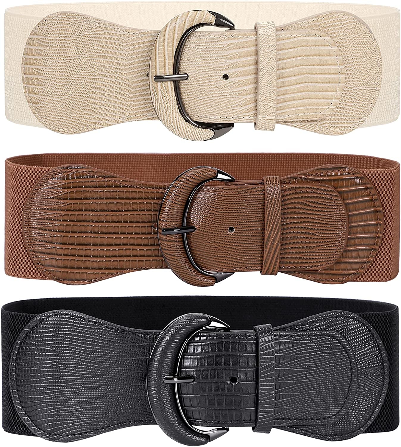 JASGOOD Women Stretchy Wide Waist Belt for Dress Ladies Elastic Belt Hook Buckle Apparel & Accessories > Clothing Accessories > Belts KYLIE MAX D-black+brown+beige Suit for size 31"-36"