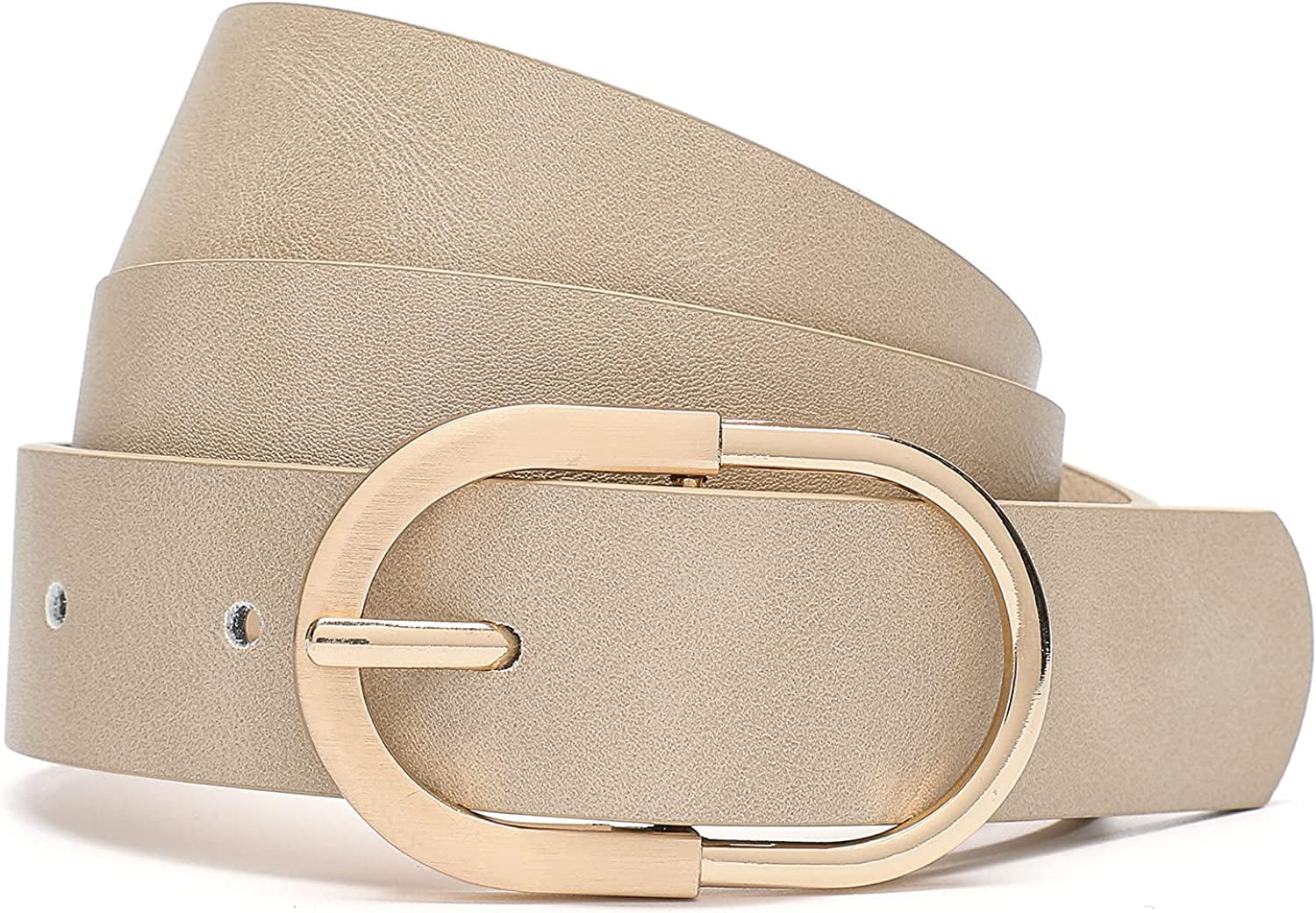 Tanpie Womens Leather Waist Belts for Jeans Pants with Gold Buckle Apparel & Accessories > Clothing Accessories > Belts Tanpie Beige Large: fits waist from 33"-36"